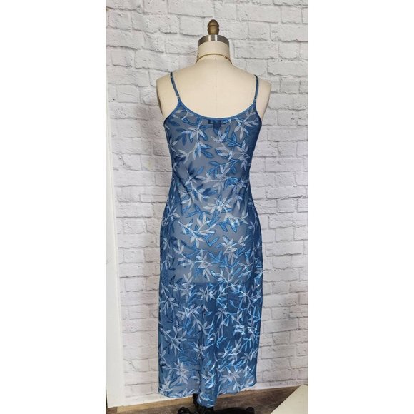 90s bias cut sheer blue leaf Designer Nightgown & Robe Set -Halston - Picture 3 of 6